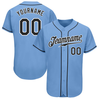 American Baseball Jersey, Custom Light Blue Black White Authentic Baseball Jersey, Baseball Jersey Name