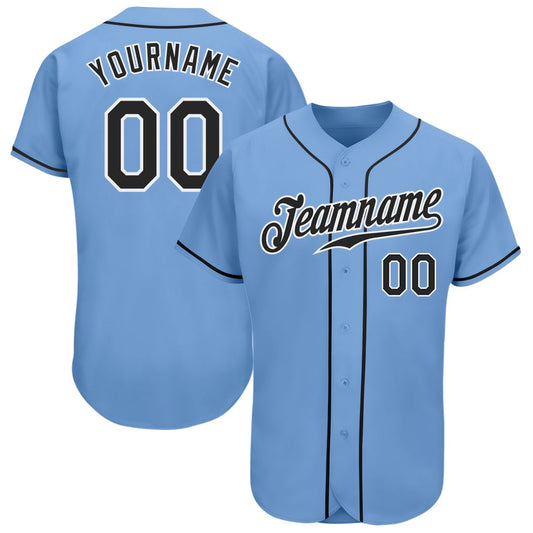American Baseball Jersey, Custom Light Blue Black White Authentic Baseball Jersey, Baseball Jersey Name