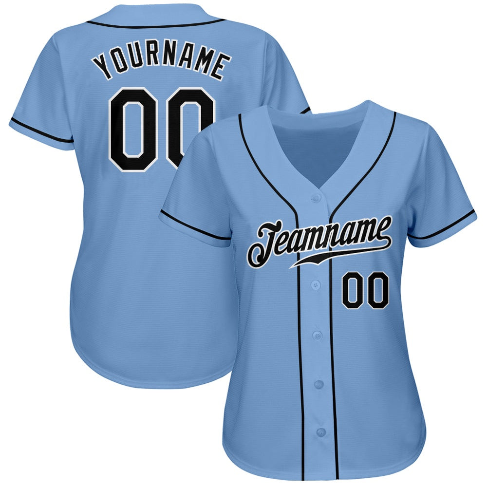 American Baseball Jersey, Custom Light Blue Black White Authentic Baseball Jersey, Baseball Jersey Name
