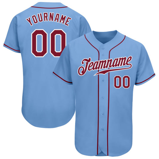 American Baseball Jersey, Custom Light Blue Crimson White Authentic Baseball Jersey, Baseball Jersey Name