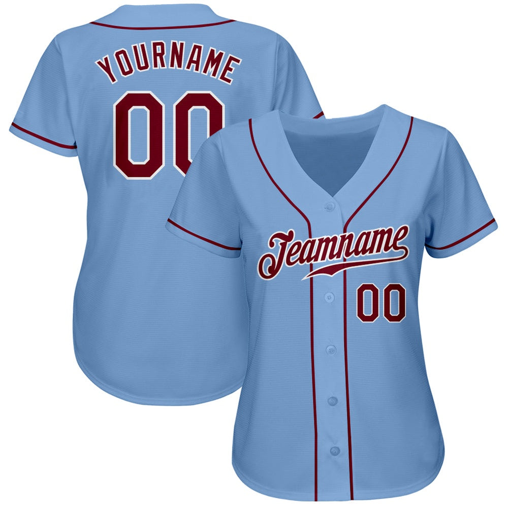 American Baseball Jersey, Custom Light Blue Crimson White Authentic Baseball Jersey, Baseball Jersey Name