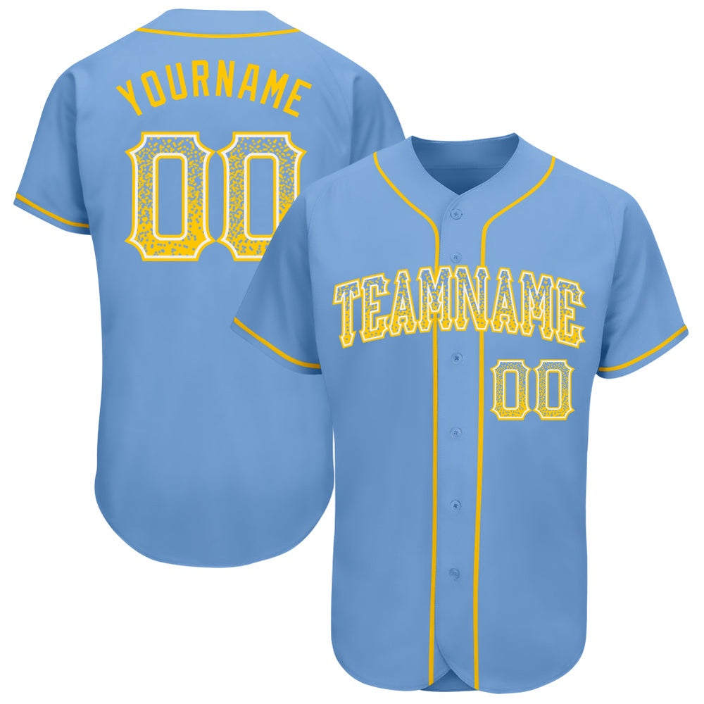 American Baseball Jersey, Custom Light Blue Gold White Authentic Drift Fashion Baseball Jersey, Baseball Jersey Name