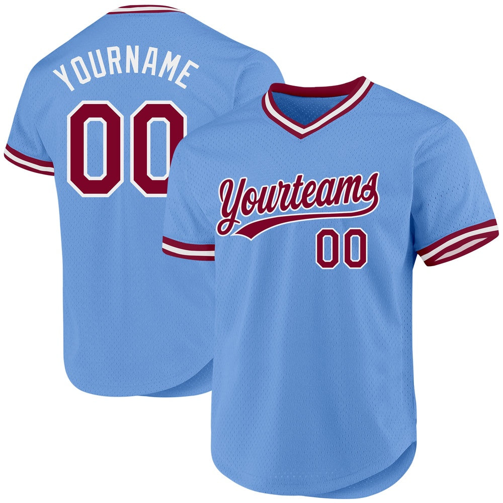 American Baseball Jersey, Custom Light Blue Maroon White Authentic Throwback Baseball Jersey, Baseball Jersey Name