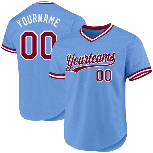 American Baseball Jersey, Custom Light Blue Maroon White Authentic Throwback Baseball Jersey, Baseball Jersey Name
