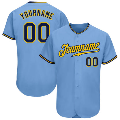 American Baseball Jersey, Custom Light Blue Navy Gold Authentic Baseball Jersey, Baseball Jersey Name