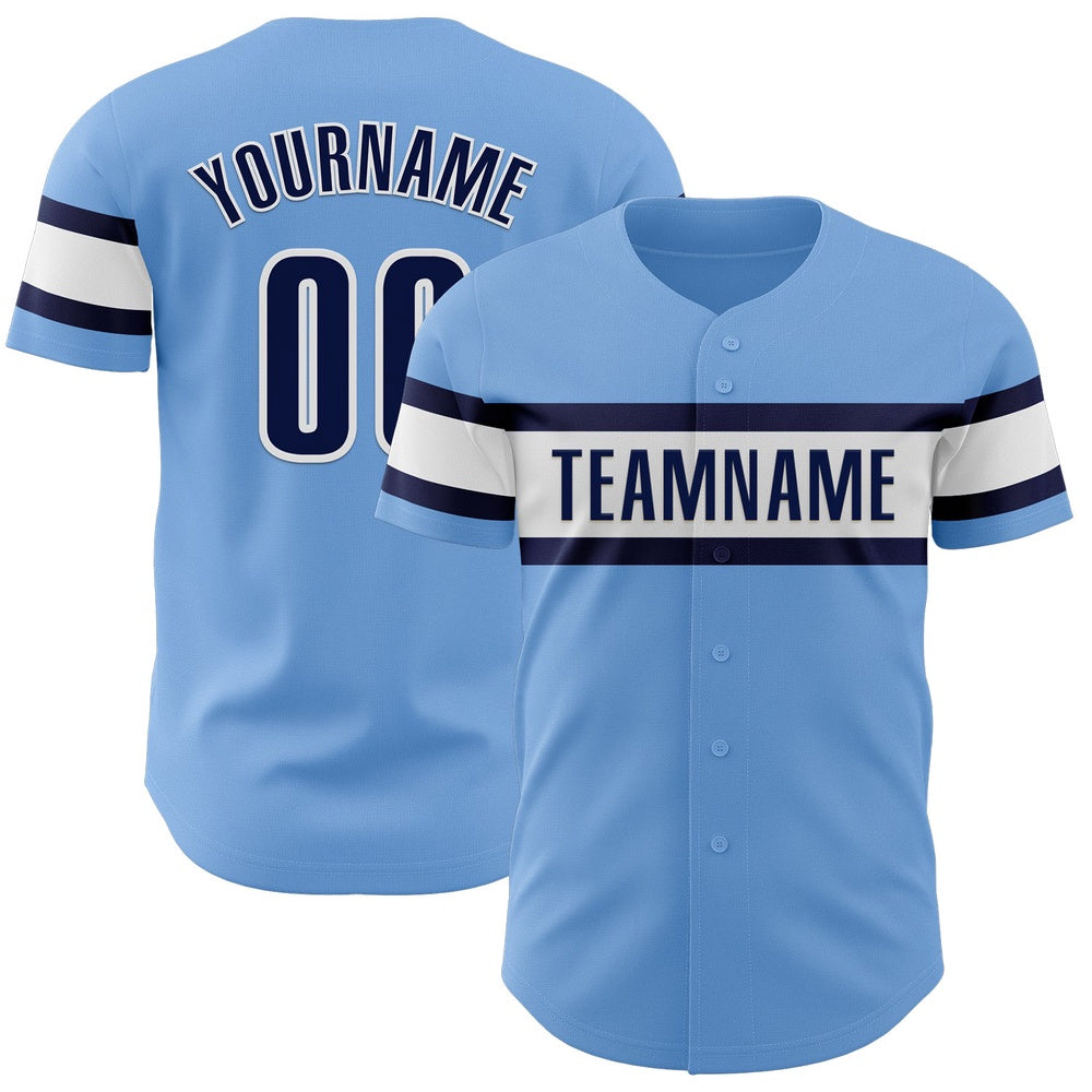 American Baseball Jersey, Custom Light Blue Navy White Authentic Baseball Jersey, Baseball Jersey Name