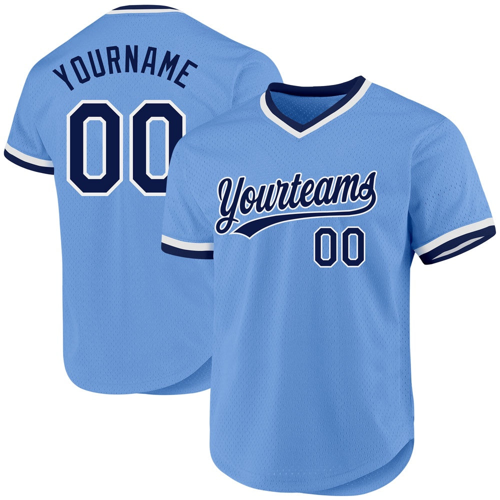 American Baseball Jersey, Custom Light Blue Navy White Authentic Throwback Baseball Jersey, Baseball Jersey Name