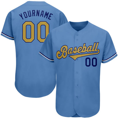 American Baseball Jersey, Custom Light Blue Old Gold Royal Authentic Baseball Jersey, Baseball Jersey Name