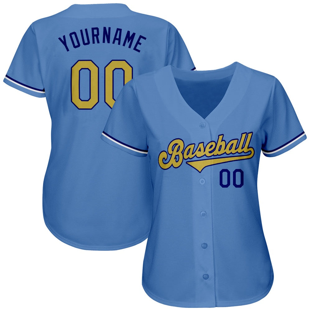 American Baseball Jersey, Custom Light Blue Old Gold Royal Authentic Baseball Jersey, Baseball Jersey Name
