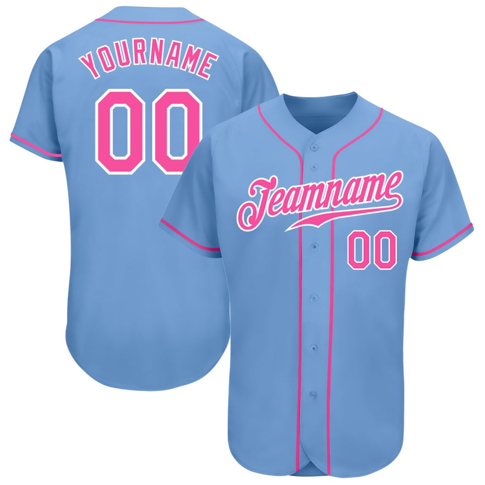 American Baseball Jersey, Custom Light Blue Pink White Authentic Baseball Jersey, Baseball Jersey Name