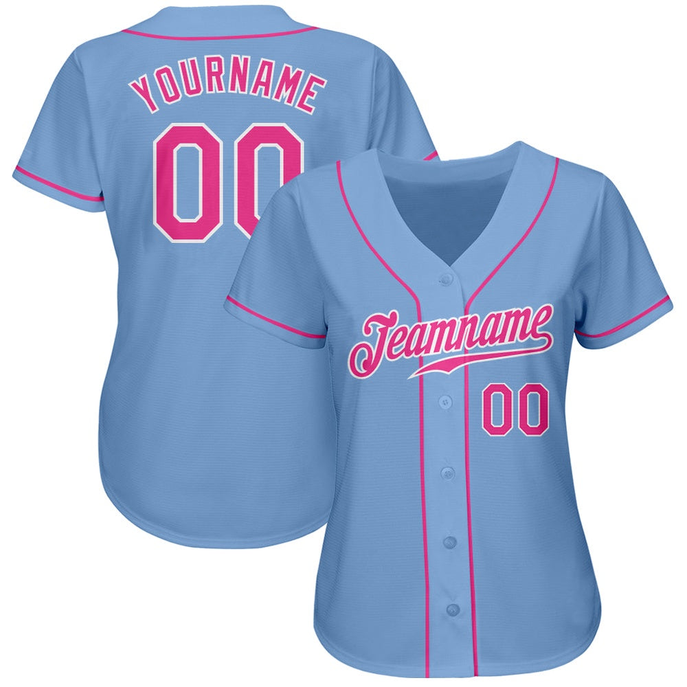 American Baseball Jersey, Custom Light Blue Pink White Authentic Baseball Jersey, Baseball Jersey Name