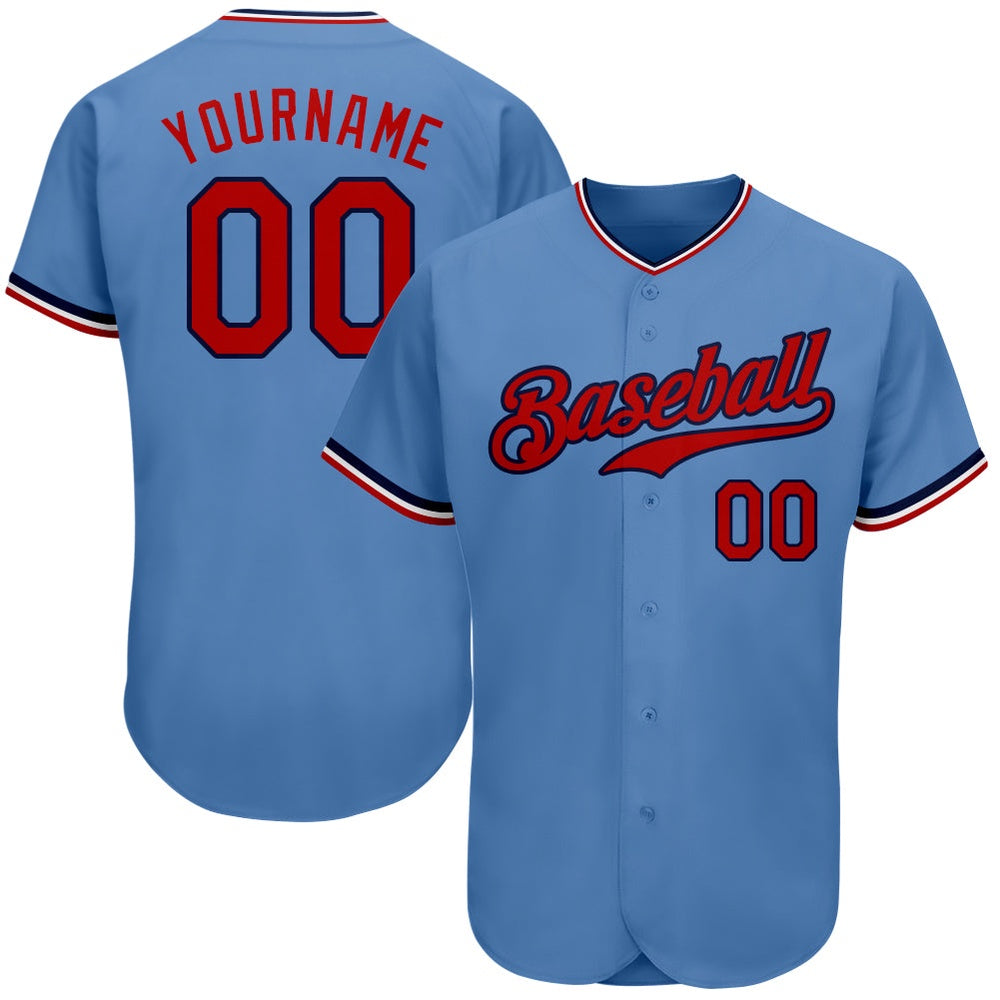 American Baseball Jersey, Custom Light Blue Red Navy Authentic Baseball Jersey, Baseball Jersey Name