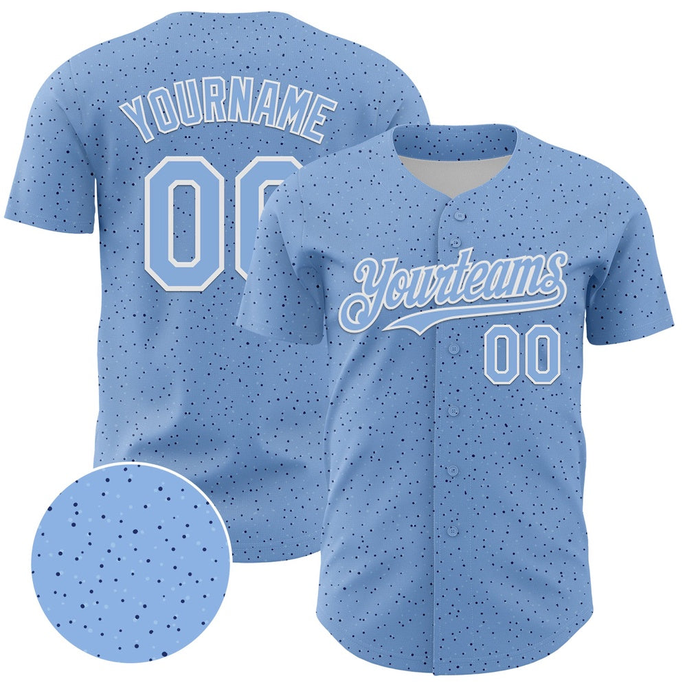 American Baseball Jersey, Custom Light Blue White 3D Pattern Design Dots Authentic Baseball Jersey, Baseball Jersey Name