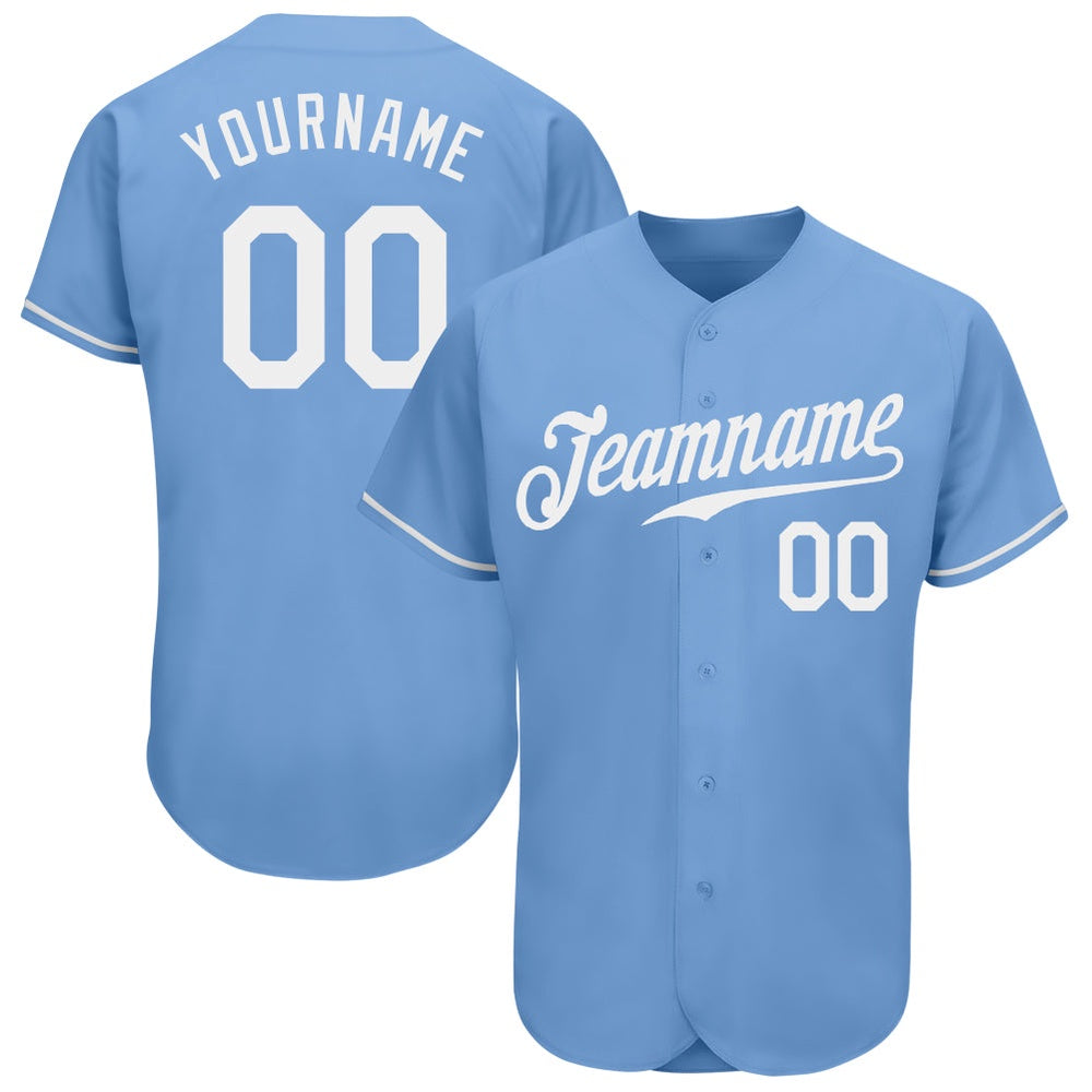 American Baseball Jersey, Custom Light Blue White Authentic Baseball Jersey, Baseball Jersey Name