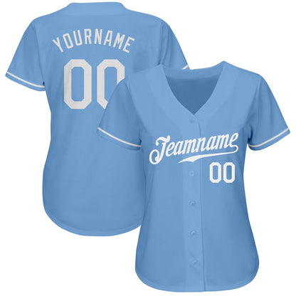 American Baseball Jersey, Custom Light Blue White Authentic Baseball Jersey, Baseball Jersey Name