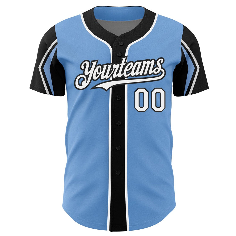 American Baseball Jersey, Custom Light Blue White Black 3 Colors Arm Shapes Authentic Baseball Jersey, Baseball Jersey Name