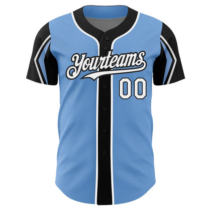 American Baseball Jersey, Custom Light Blue White Black 3 Colors Arm Shapes Authentic Baseball Jersey, Baseball Jersey Name