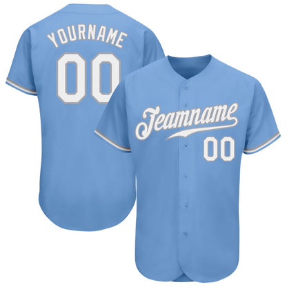 American Baseball Jersey, Custom Light Blue White Gray Authentic Baseball Jersey, Baseball Jersey Name