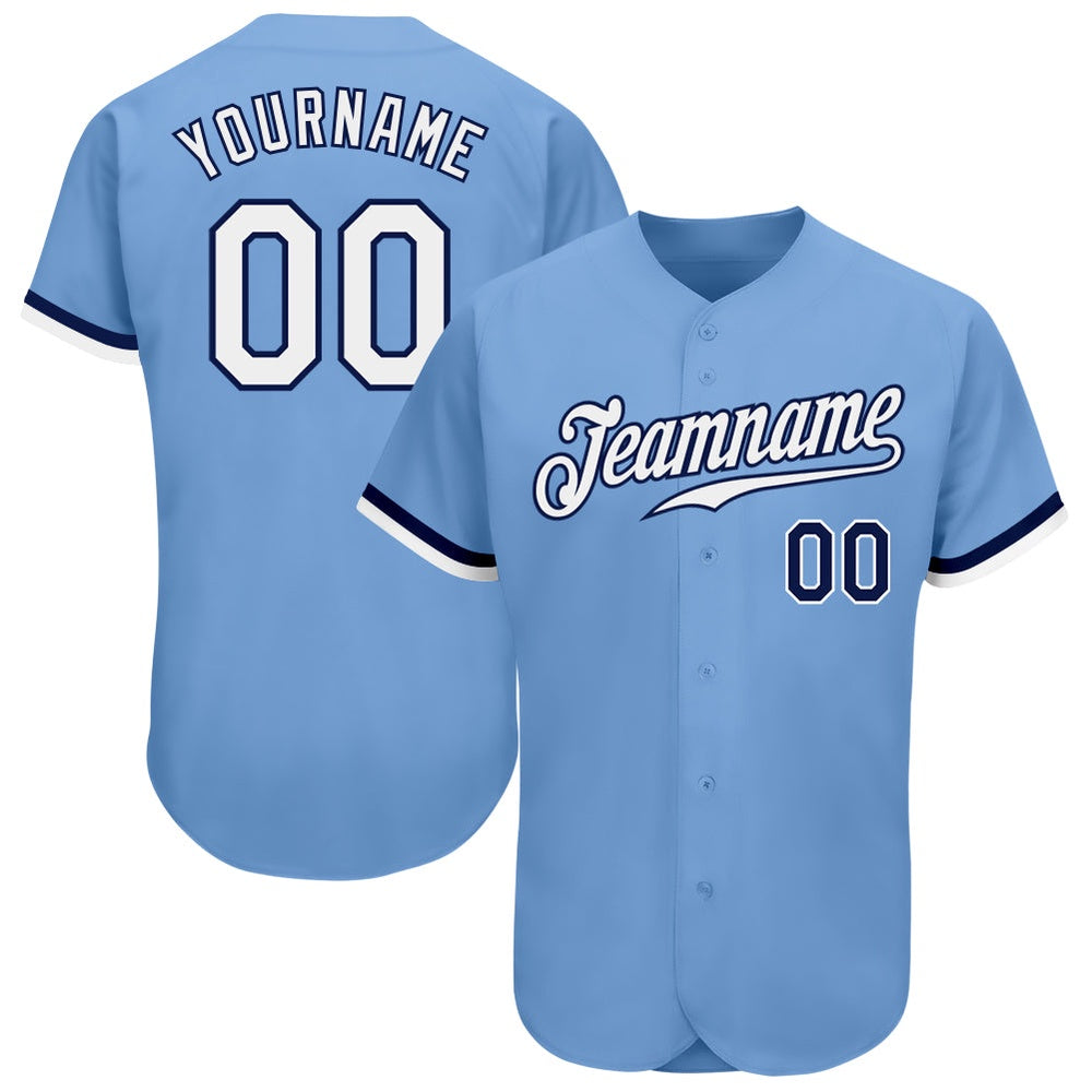 American Baseball Jersey, Custom Light Blue White Navy Authentic Baseball Jersey, Baseball Jersey Name