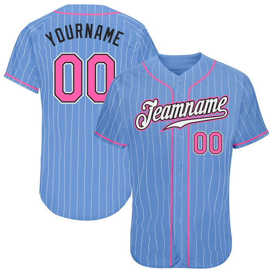 American Baseball Jersey, Custom Light Blue White Pinstripe Pink Black Authentic Baseball Jersey, Baseball Jersey Name