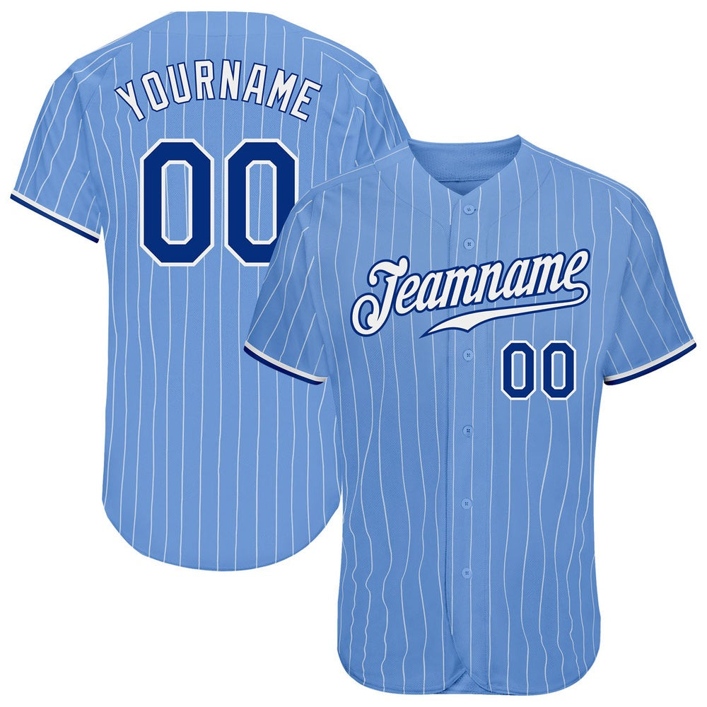 American Baseball Jersey, Custom Light Blue White Pinstripe Royal White Authentic Baseball Jersey, Baseball Jersey Name