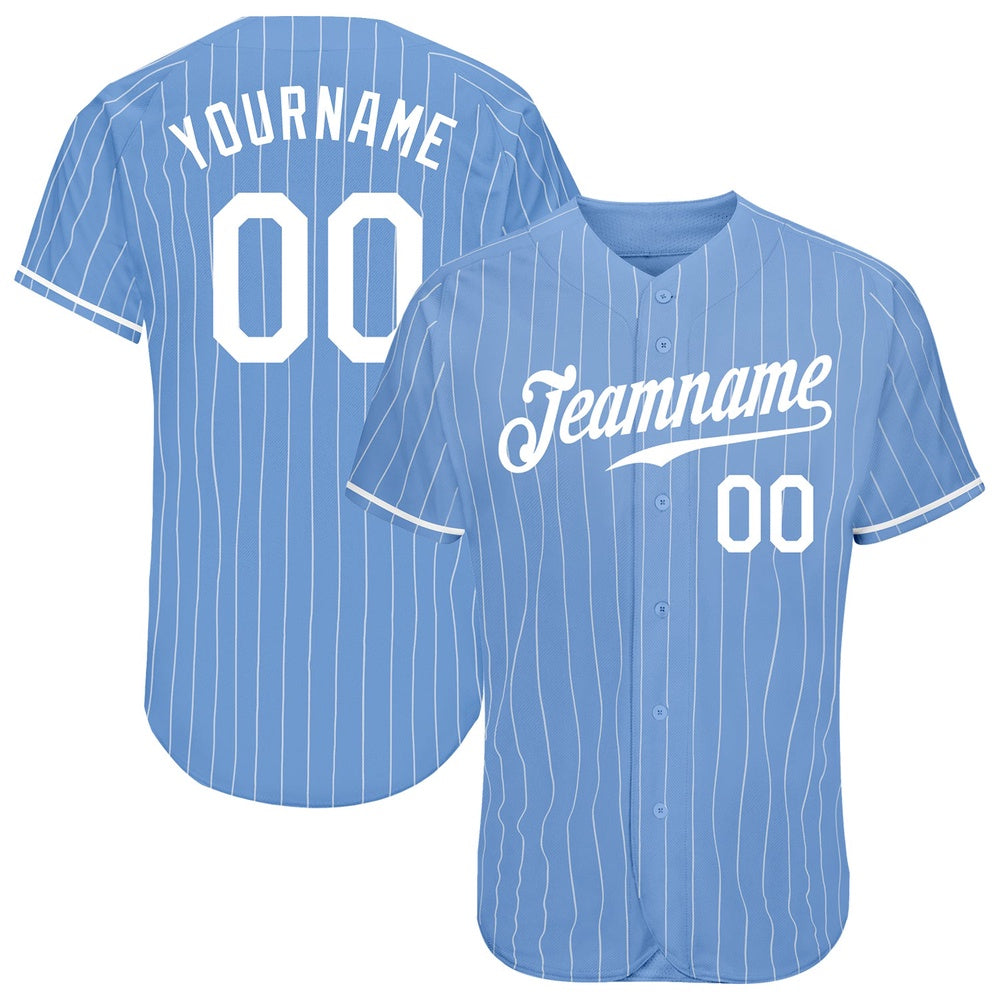 American Baseball Jersey, Custom Light Blue White Pinstripe White Authentic Baseball Jersey, Baseball Jersey Name