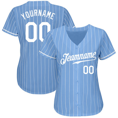 American Baseball Jersey, Custom Light Blue White Pinstripe White Authentic Baseball Jersey, Baseball Jersey Name