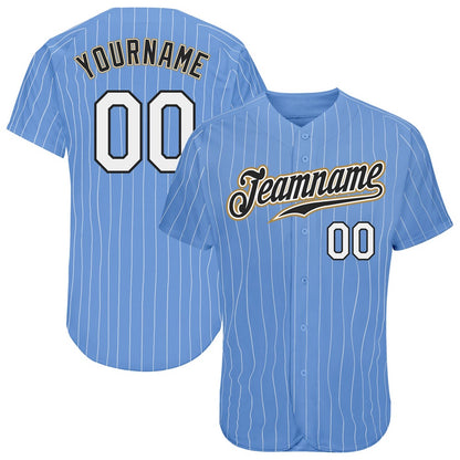 American Baseball Jersey, Custom Light Blue White Pinstripe White Old Gold Authentic Baseball Jersey, Baseball Jersey Name