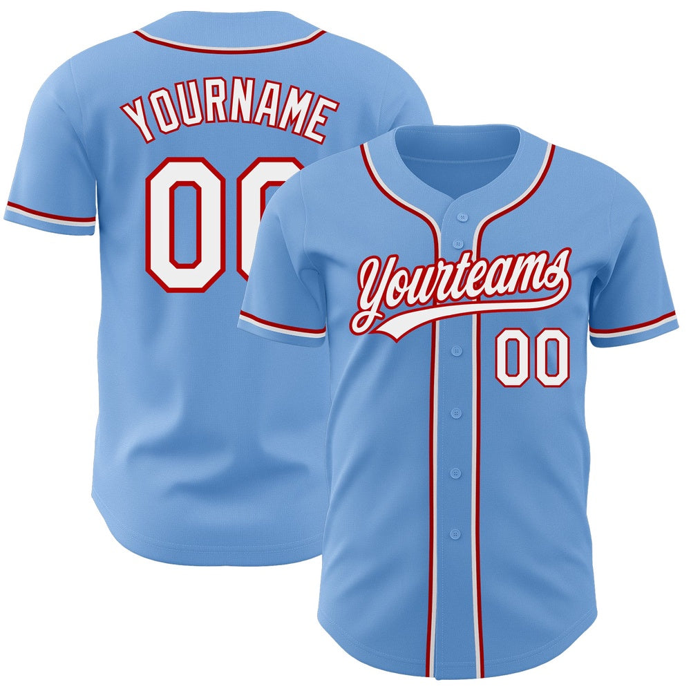 American Baseball Jersey, Custom Light Blue White Red Authentic Baseball Jersey, Baseball Jersey Name