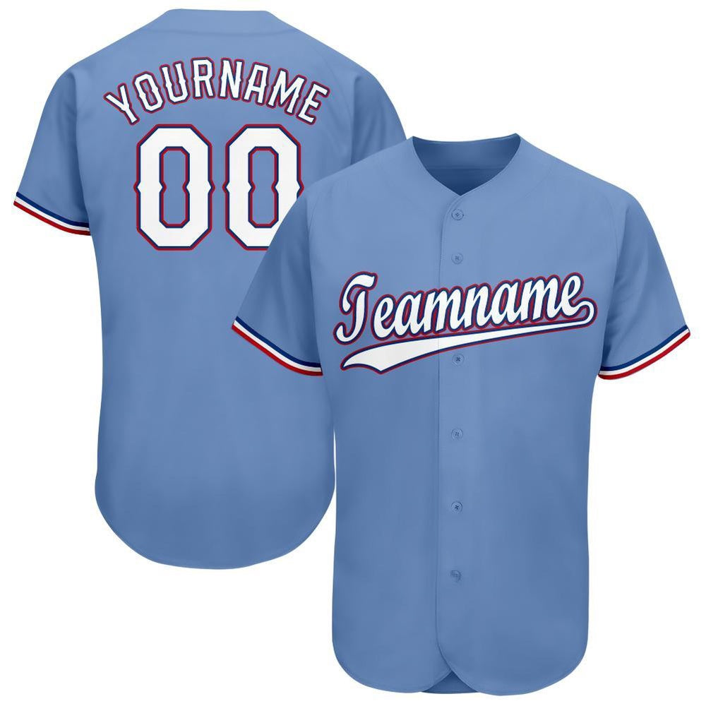 American Baseball Jersey, Custom Light Blue White Red Baseball Jersey, Baseball Jersey Name