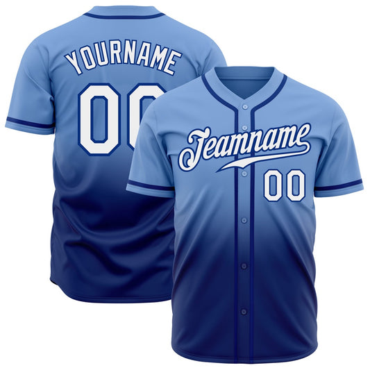 American Baseball Jersey, Custom Light Blue White Royal Authentic Fade Fashion Baseball Jersey, Baseball Jersey Name