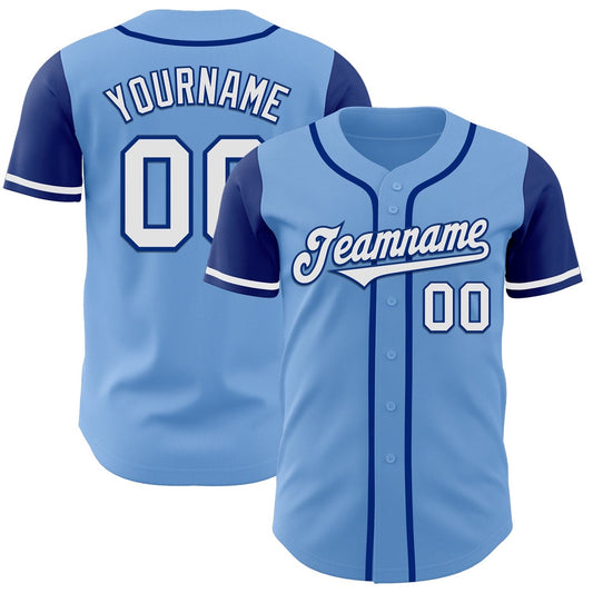 American Baseball Jersey, Custom Light Blue White Royal Authentic Two Tone Baseball Jersey, Baseball Jersey Name