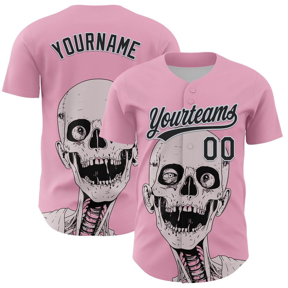 American Baseball Jersey, Custom Light Pink Black Silver 3D Halloween Authentic Baseball Jersey, Baseball Jersey Name