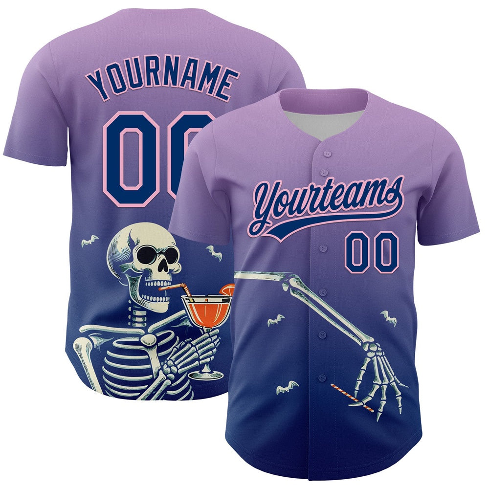 American Baseball Jersey, Custom Light Purple US Navy Blue Light Pink 3D Halloween Authentic Baseball Jersey, Baseball Jersey Name