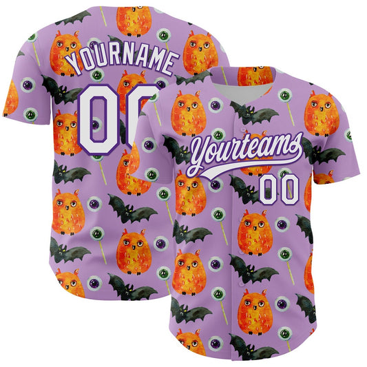 American Baseball Jersey, Custom Light Purple White Purple 3D Halloween Authentic Baseball Jersey, Baseball Jersey Name