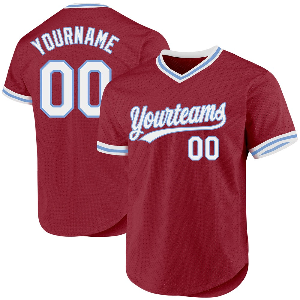 American Baseball Jersey, Custom Maroon White Light Blue Authentic Throwback Baseball Jersey, Baseball Jersey Name