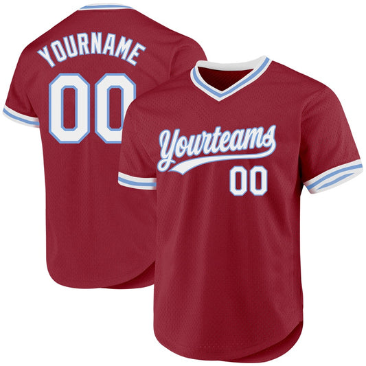 American Baseball Jersey, Custom Maroon White Light Blue Authentic Throwback Baseball Jersey, Baseball Jersey Name