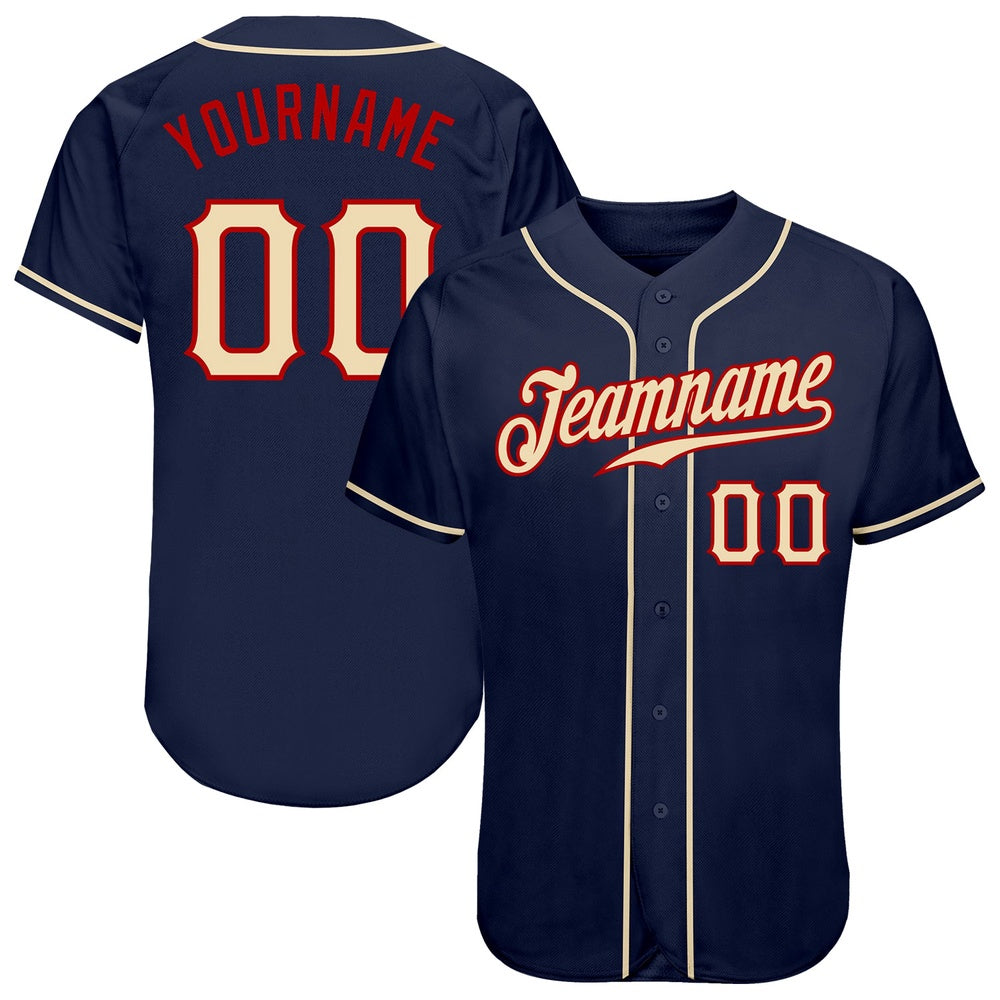 American Baseball Jersey, Custom Navy City Cream Red Authentic Baseball Jersey, Baseball Jersey Name