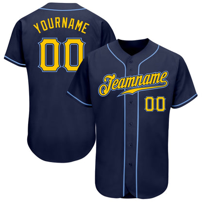 American Baseball Jersey, Custom Navy Gold Light Blue Authentic Baseball Jersey, Baseball Jersey Name