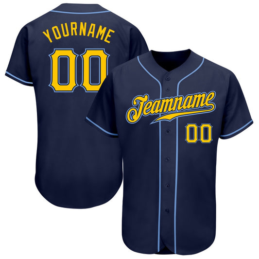 American Baseball Jersey, Custom Navy Gold Light Blue Authentic Baseball Jersey, Baseball Jersey Name