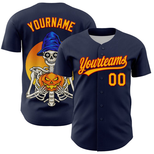 American Baseball Jersey, Custom Navy Gold Red 3D Halloween Authentic Baseball Jersey, Baseball Jersey Name