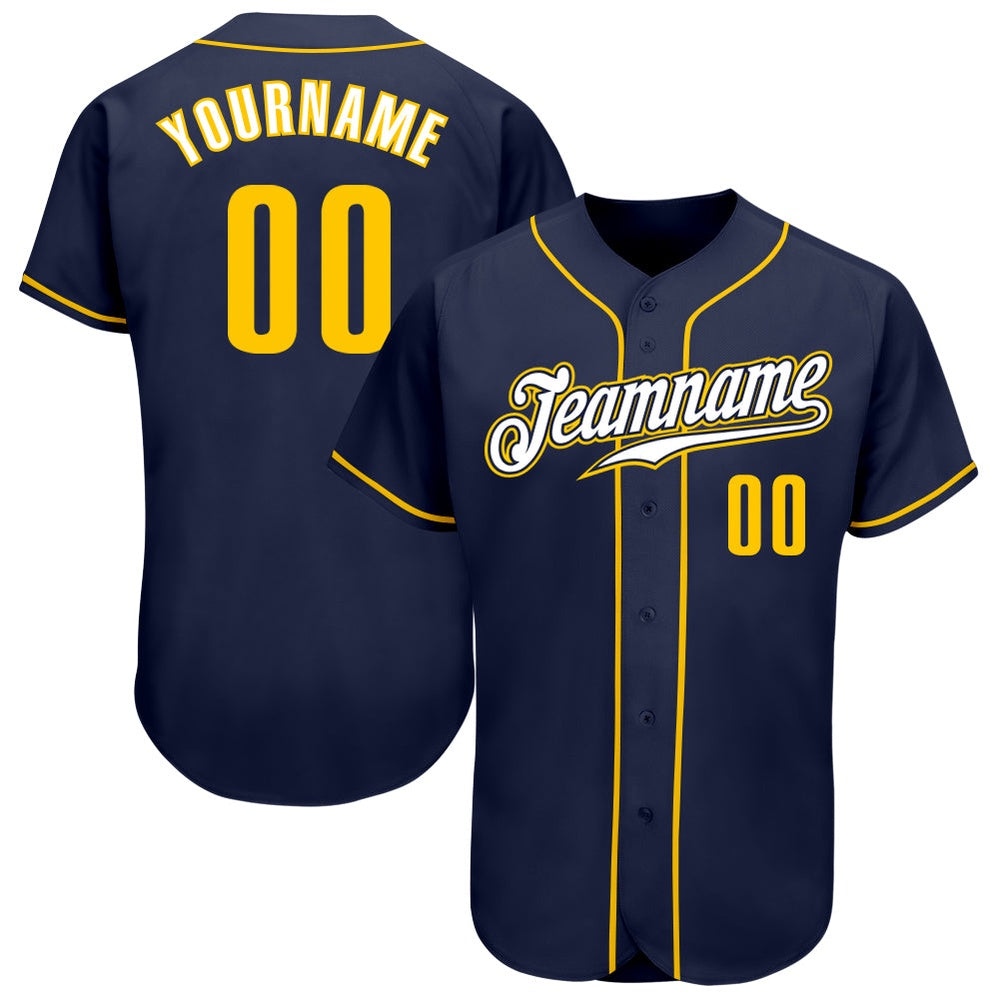 American Baseball Jersey, Custom Navy Gold White Authentic Baseball Jersey, Baseball Jersey Name