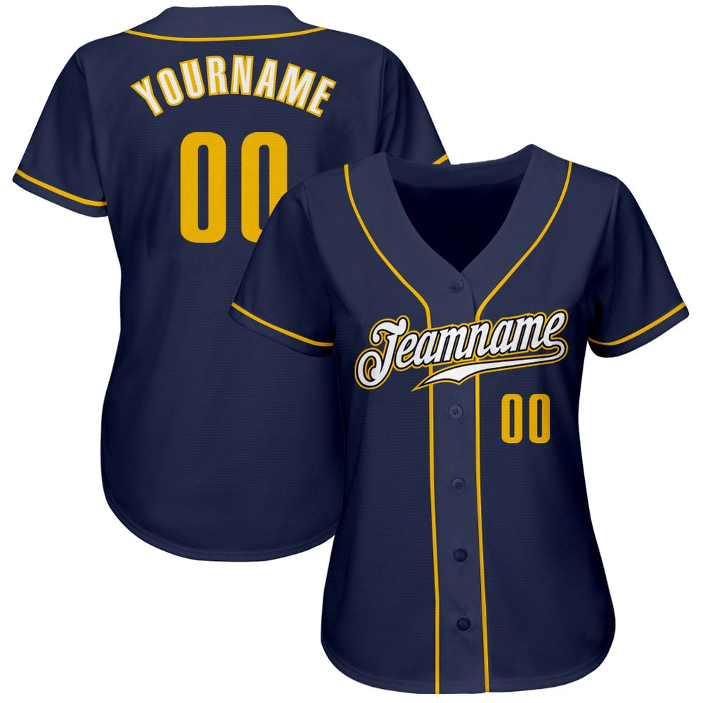 American Baseball Jersey, Custom Navy Gold White Authentic Baseball Jersey, Baseball Jersey Name