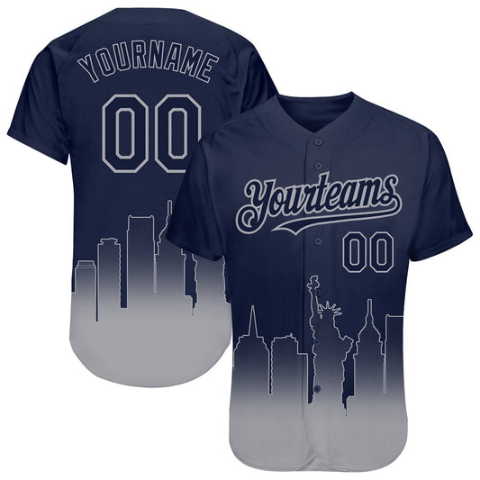 American Baseball Jersey, Custom Navy Gray 3D New York City Edition Fade Fashion Authentic Baseball Jersey, Baseball Jersey Name