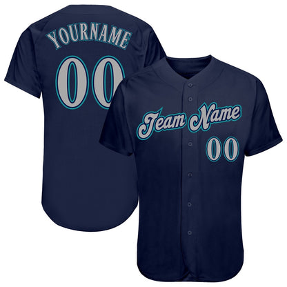 American Baseball Jersey, Custom Navy Gray Teal Authentic Baseball Jersey, Baseball Jersey Name