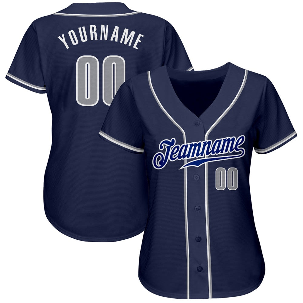 American Baseball Jersey, Custom Navy Gray White Authentic Baseball Jersey, Baseball Jersey Name