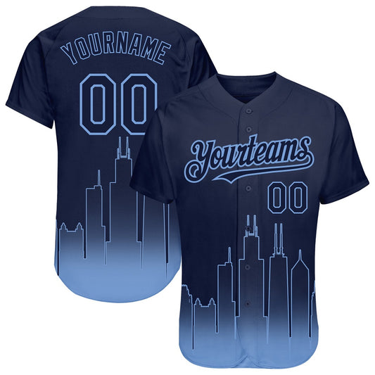 American Baseball Jersey, Custom Navy Light Blue 3D Chicago City Edition Fade Fashion Authentic Baseball Jersey, Baseball Jersey Name