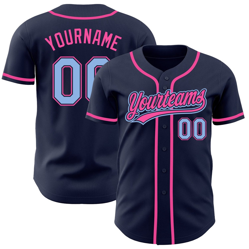American Baseball Jersey, Custom Navy Light Blue Pink Authentic Baseball Jersey, Baseball Jersey Name