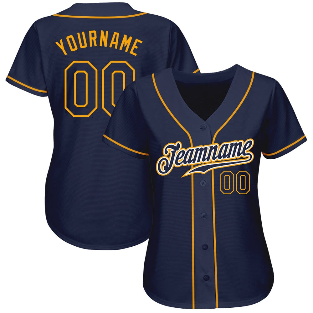 American Baseball Jersey, Custom Navy Navy Gold Authentic Baseball Jersey, Baseball Jersey Name