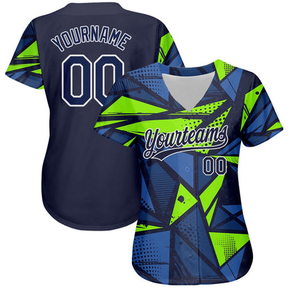 American Baseball Jersey, Custom Navy Navy Neon Green 3D Pattern Design Authentic Baseball Jersey, Baseball Jersey Name